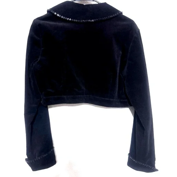 VTG Y2K West 36 Black Bolero Jacket Sz Large Sequin Beaded‎ Corduroy Crop Event - Picture 6 of 8